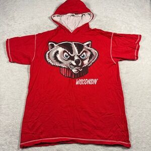 Vintage TNT Wisconsin Badgers Bucky Badger Red Short Sleeve Hoodie XL USA Made